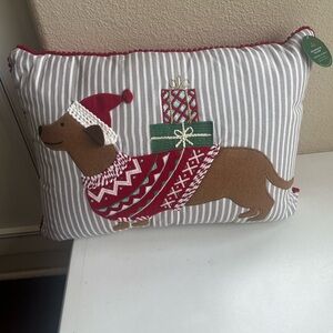 Christmas Dachshund Holiday Pillow - Red and Brown